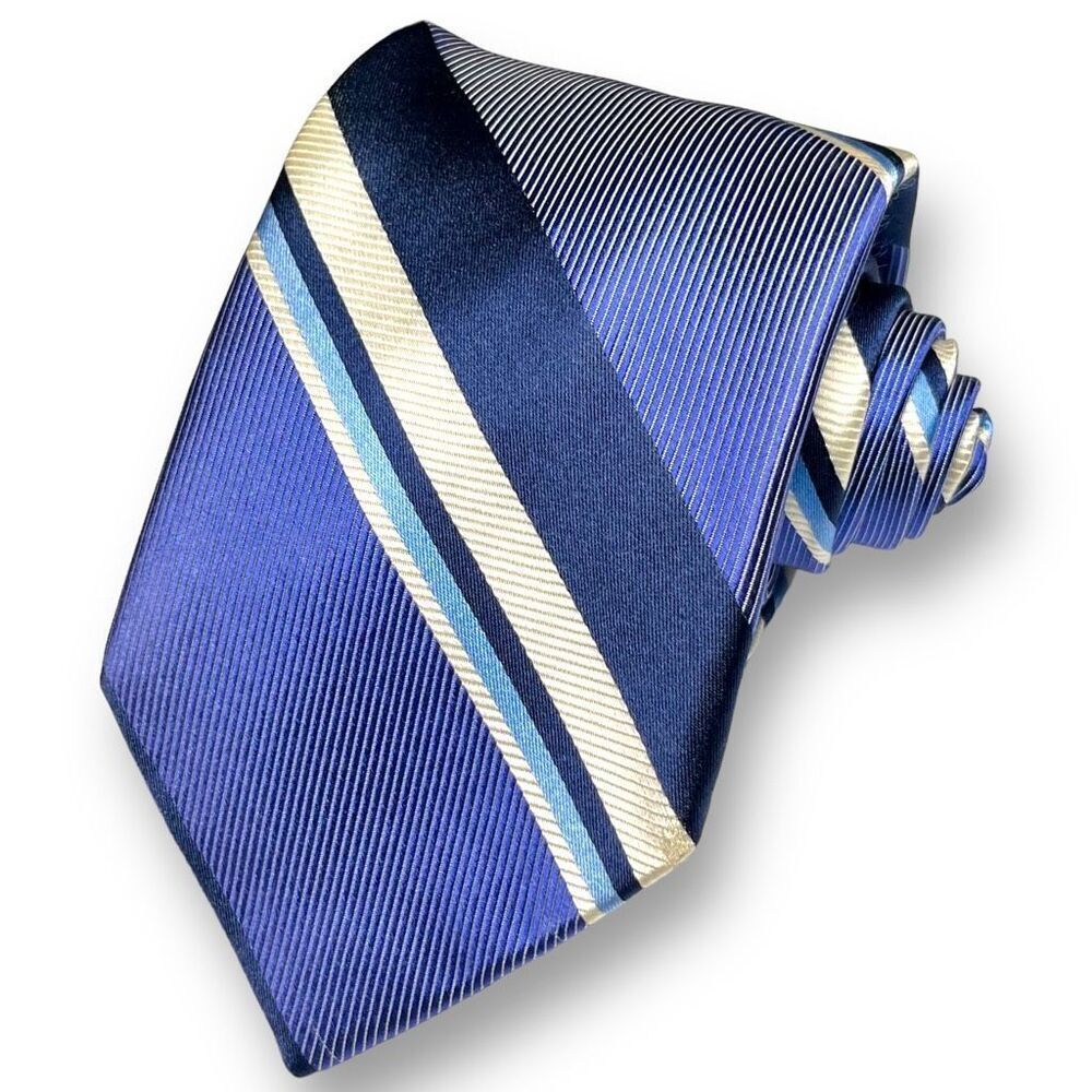 NAUTICA Men’s Glossy Blue & White Striped Tie, 100% Silk, Made in China